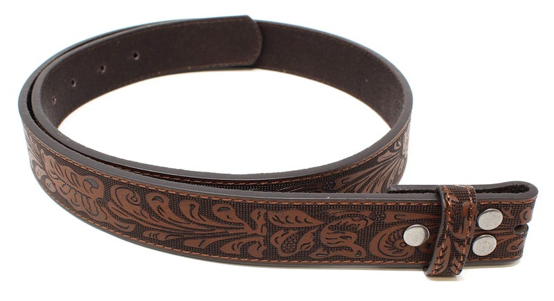 BC Belts Womens Leather Belt Strap with Embossed Western Scrollwork 1.25" Wide with Snaps (Brown-L) - Image 3